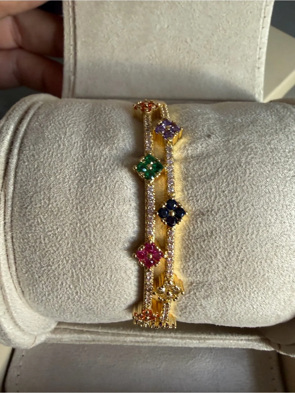 Freida Rothman Gold Multicolor Flower Station Bangle Bracelet - Women's New